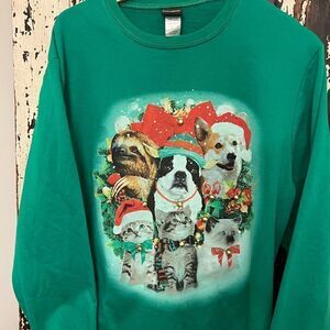 Fifth Sun Retro women’s  Dogs and kittens and a surprise bell xmas sweatshirt.